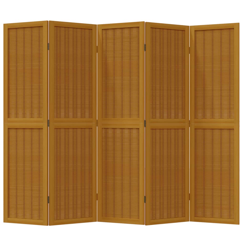 Room Divider 5 Panels Brown Solid Wood Paulownia
